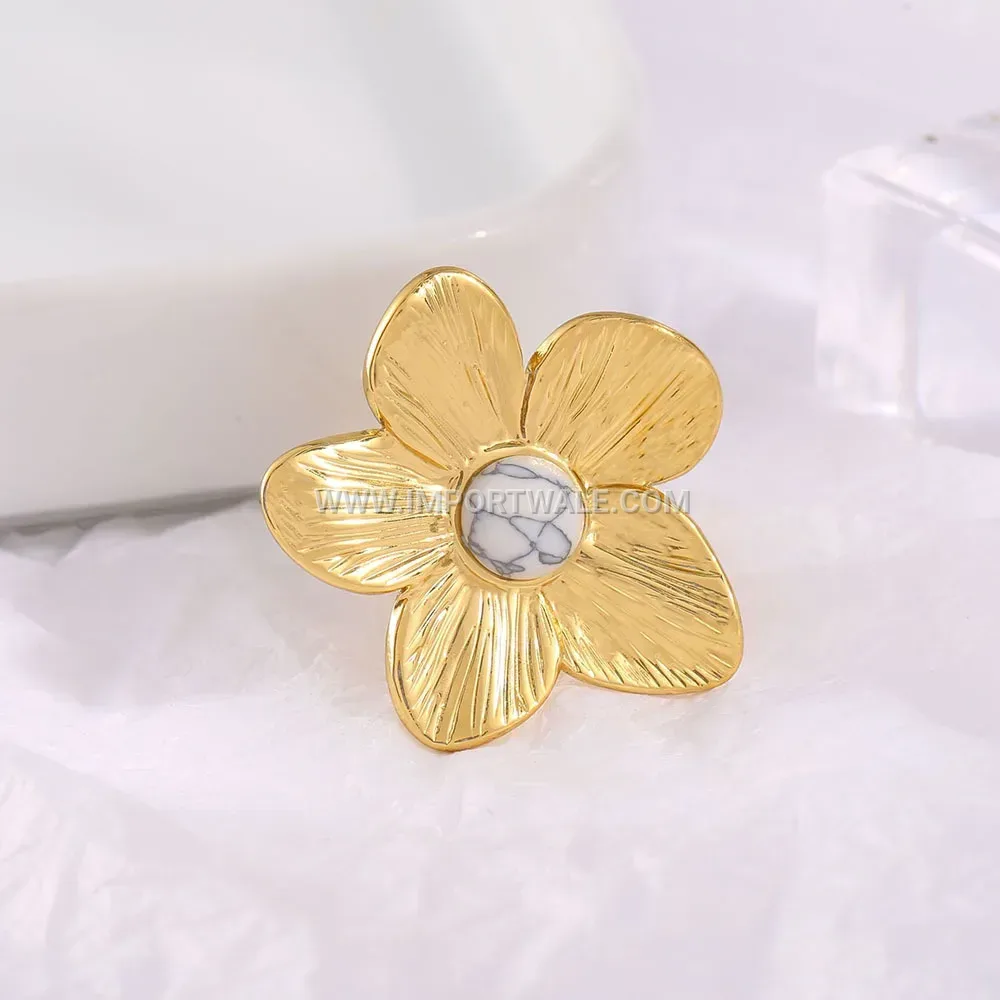Gold Plated Floral Turquoise Stainless Steel Adjustable Ring