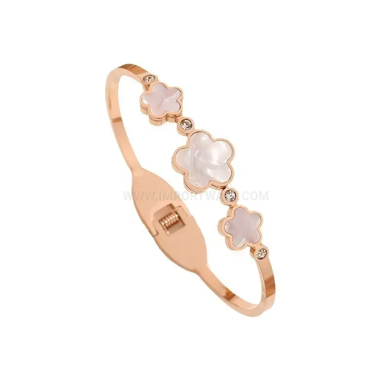 Trendy Triple Floral Rhinestone Titanium Steel Bangle Bracelet