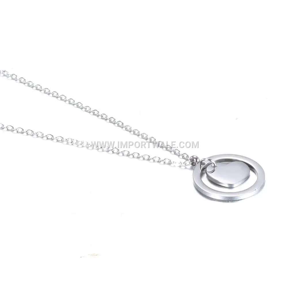 Smooth Cutout Heart Round Pendant Stainless Steel Necklace