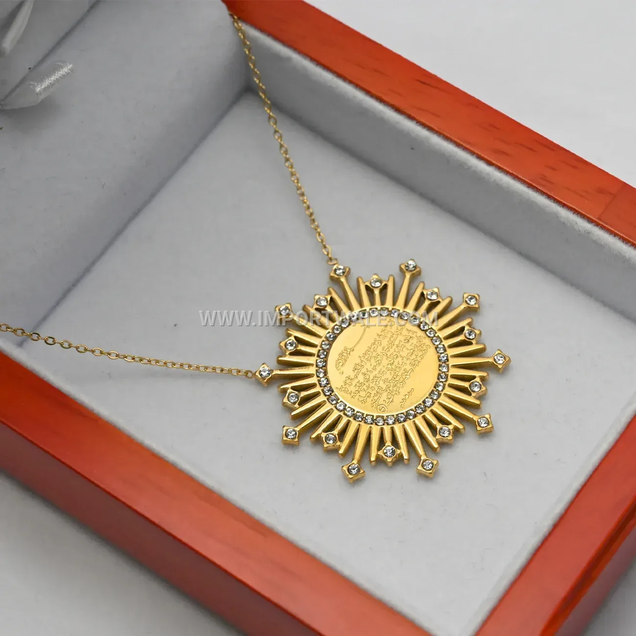 Stainless Steel Ayatul Kursi Sun Pendant Necklace with Zircon