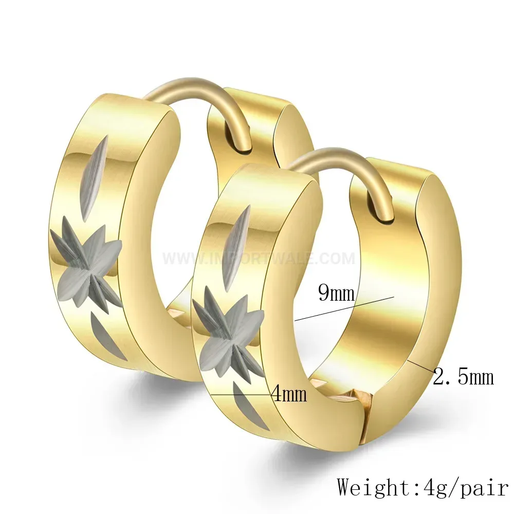 Stylish Patterned Textured Stainless Steel Huggie Earrings