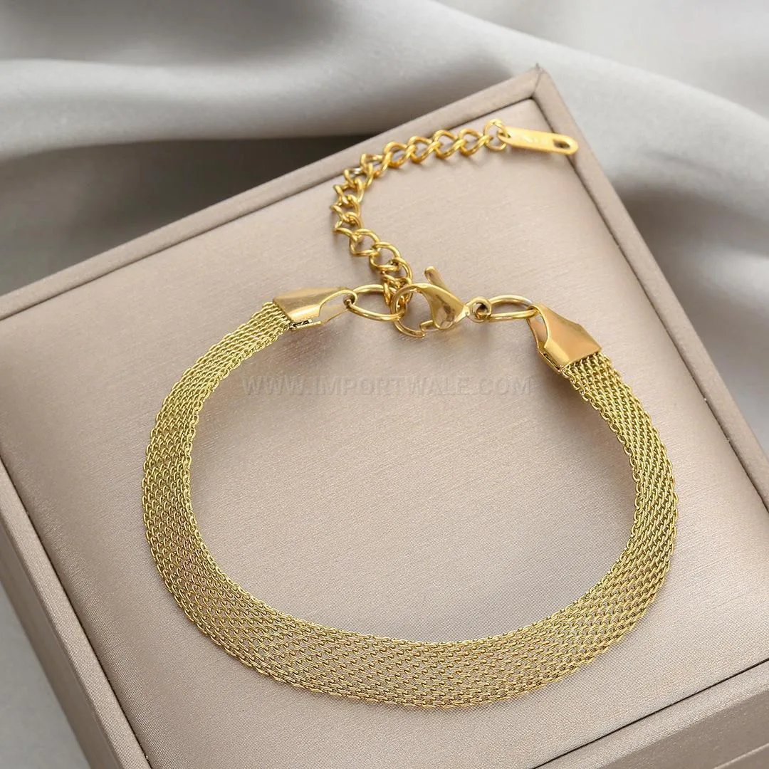 Designer Woven Mesh Metallic Titanium Steel Wide Chain Bracelet