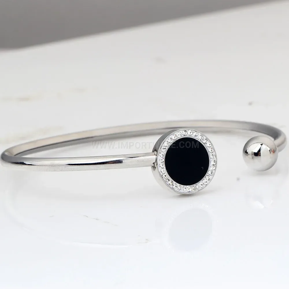 Trendy Dainty Rhinestone Inlaid Open Stainless Steel Bangle
