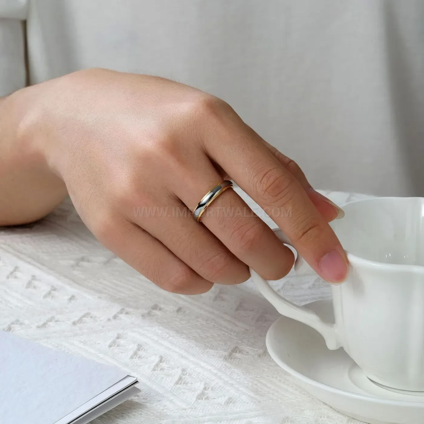 Two Tone Curved Edged Stainless Steel Band Ring