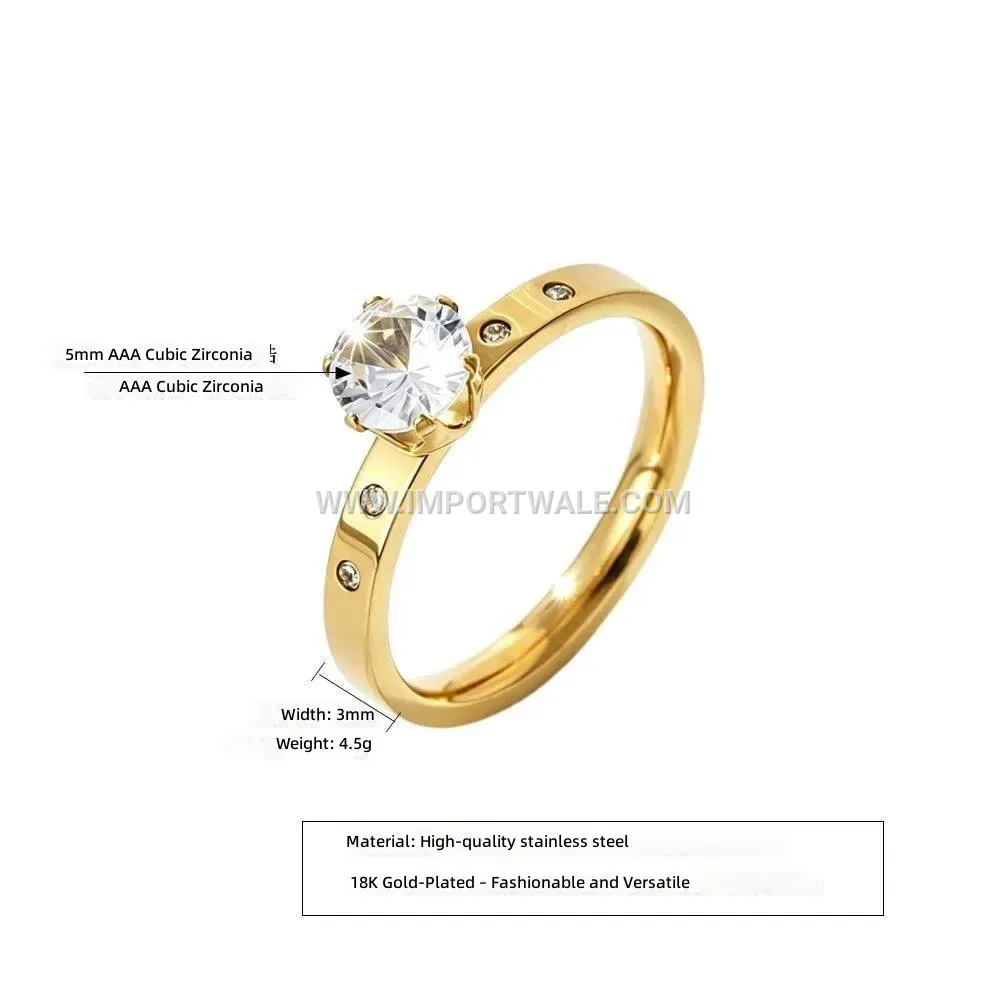 Geometric Zircon Inlaid Stainless Steel Minimalist Ring