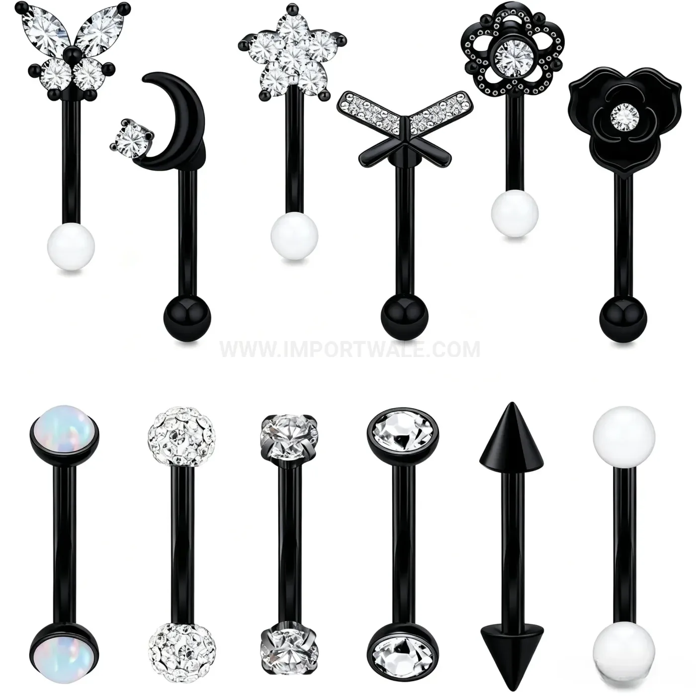 Designer Butterfly Moon Stainless Steel Eyebrow Belly Piercing Set