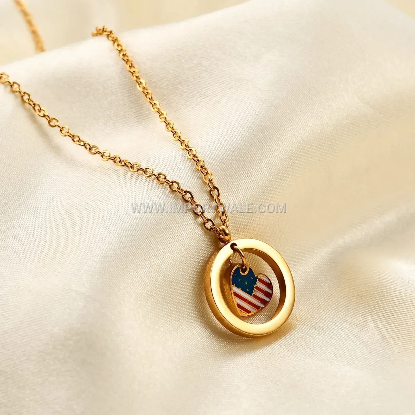 US Flag Heart Stainless Steel Drip Epoxy Pendant Necklace