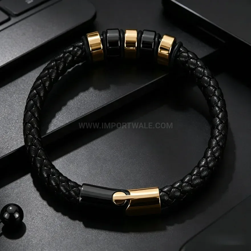 Designer Minimalist Alloy Stainless Steel Leather Cuffed Bracelet