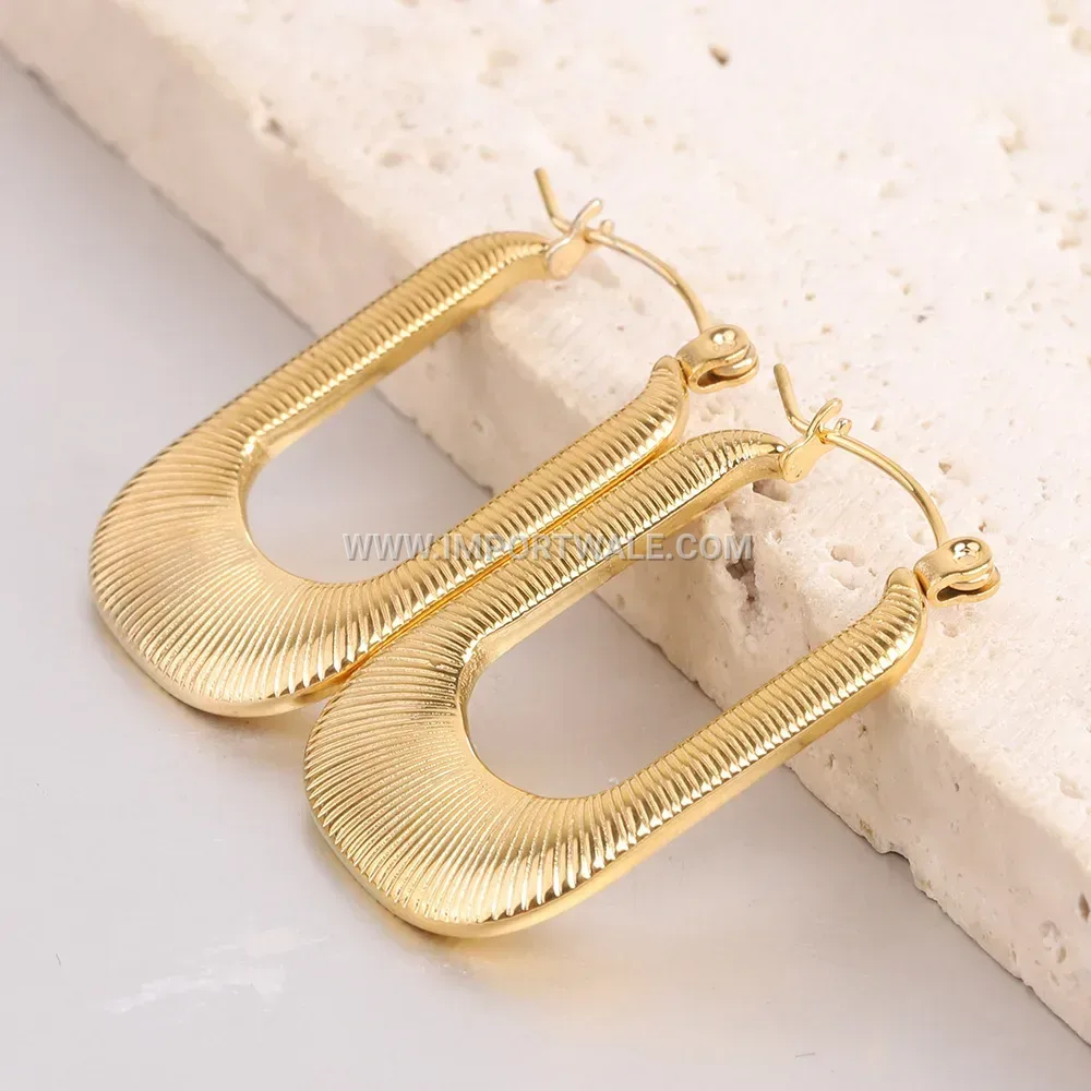 Geometric Cutout Grooved Stainless Steel Drop Earrings