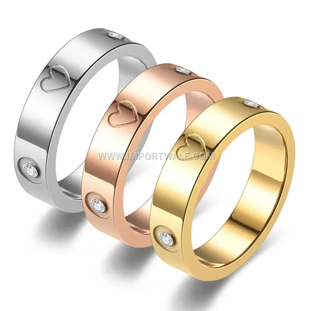 Sparkling Crystal Heart Stainless Steel Band Ring