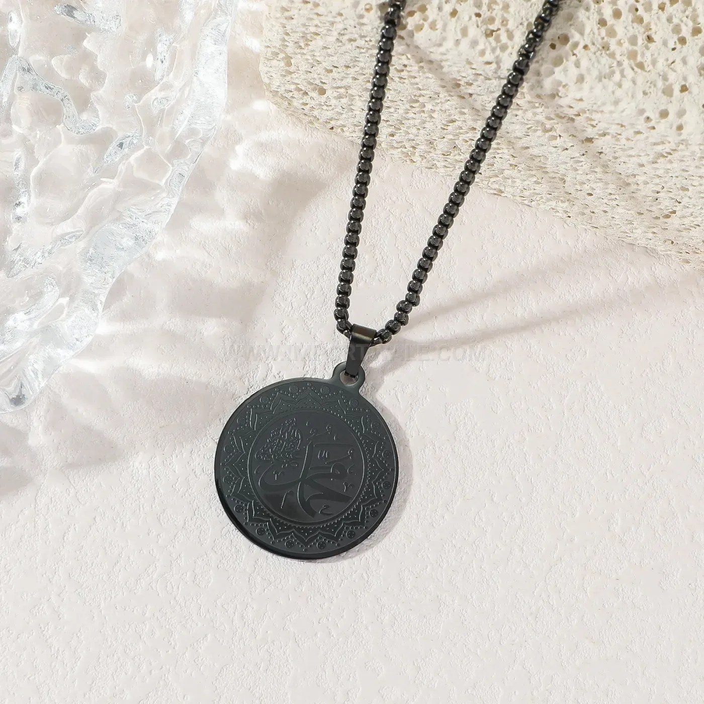 Elegant Stainless Steel Arabic Calligraphy Medallion Pendant Necklace