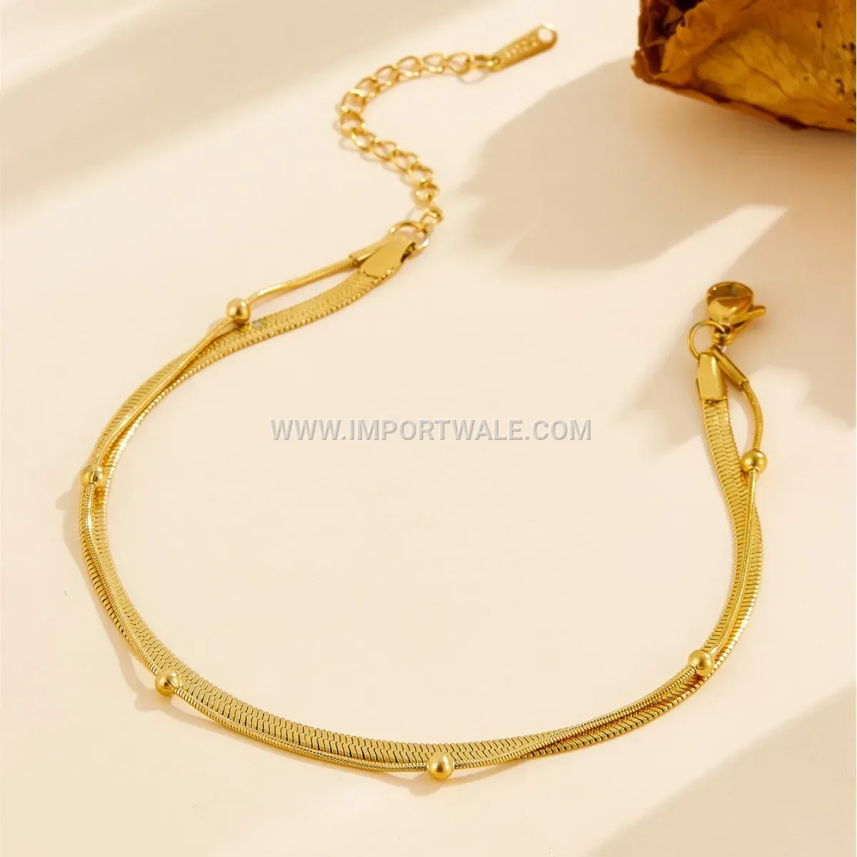 Double Layer Gold Bead and Blade Chain Anklet