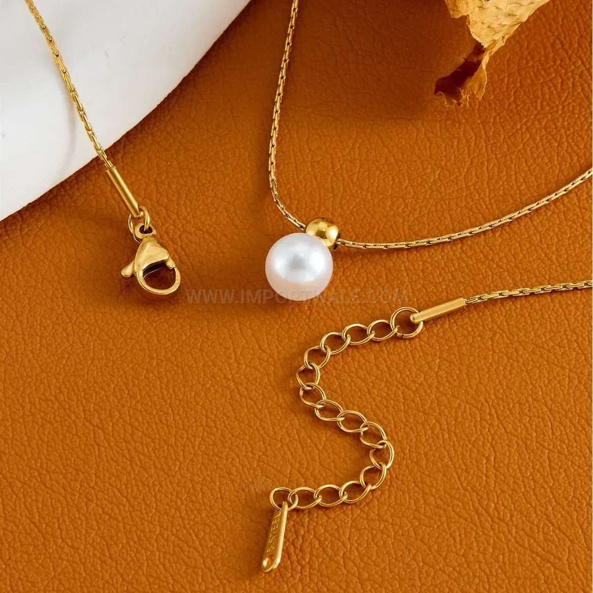 Bold French Style Artificial Pearl Pendant Titanium Steel O-Chain Necklace