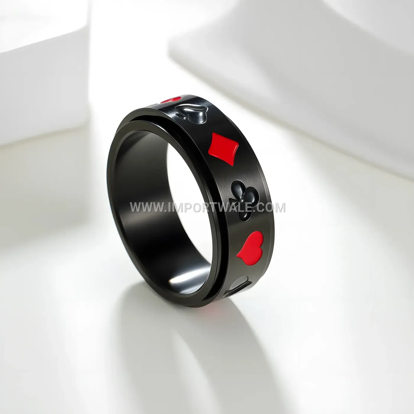 Black Titanium Steel Playing Card Pattern Spinner Band Ring