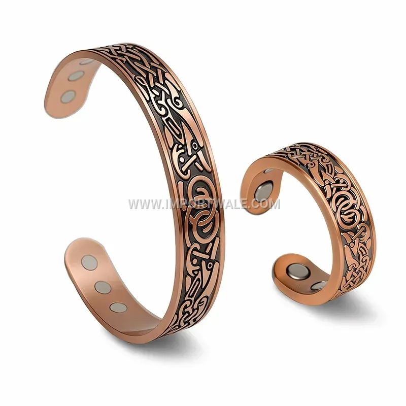 Vintage Celtic Dragon Pattern Copper Magnetic Bracelet Set