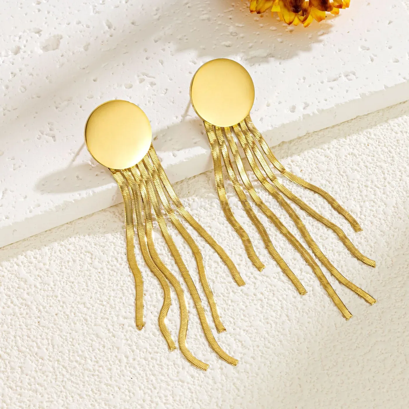 18K Gold Plated Titanium Steel Tassel Drop Stud Earrings