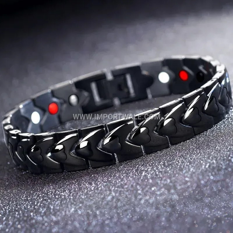 Black Titanium Steel Heart Magnetic Couple Bracelet