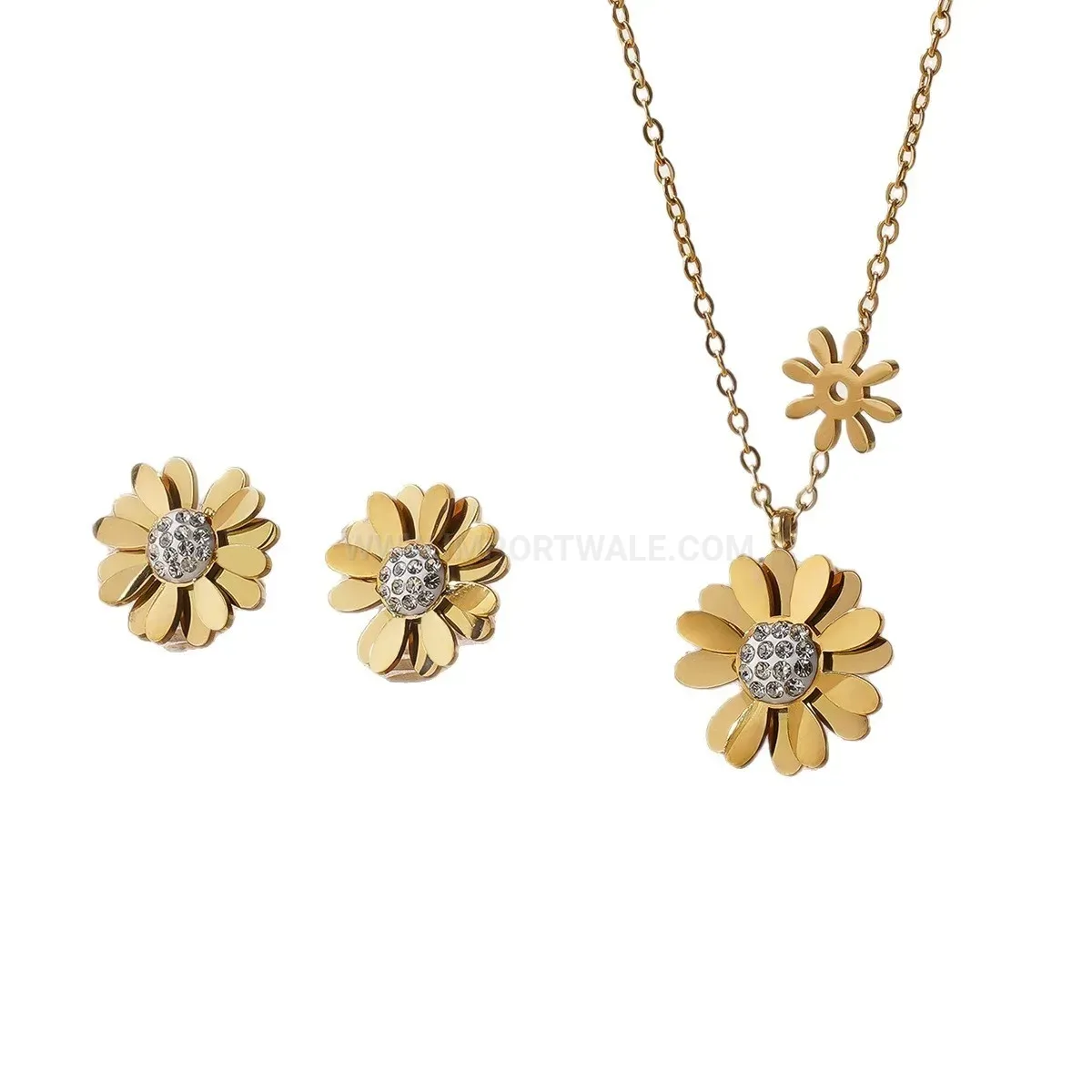 Premium Delicate Daisy Pendant Necklace And Earring Titanium Steel Set