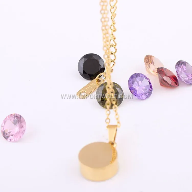 Minimalist Stainless Steel Interchangeable Crystal Pendant Necklace