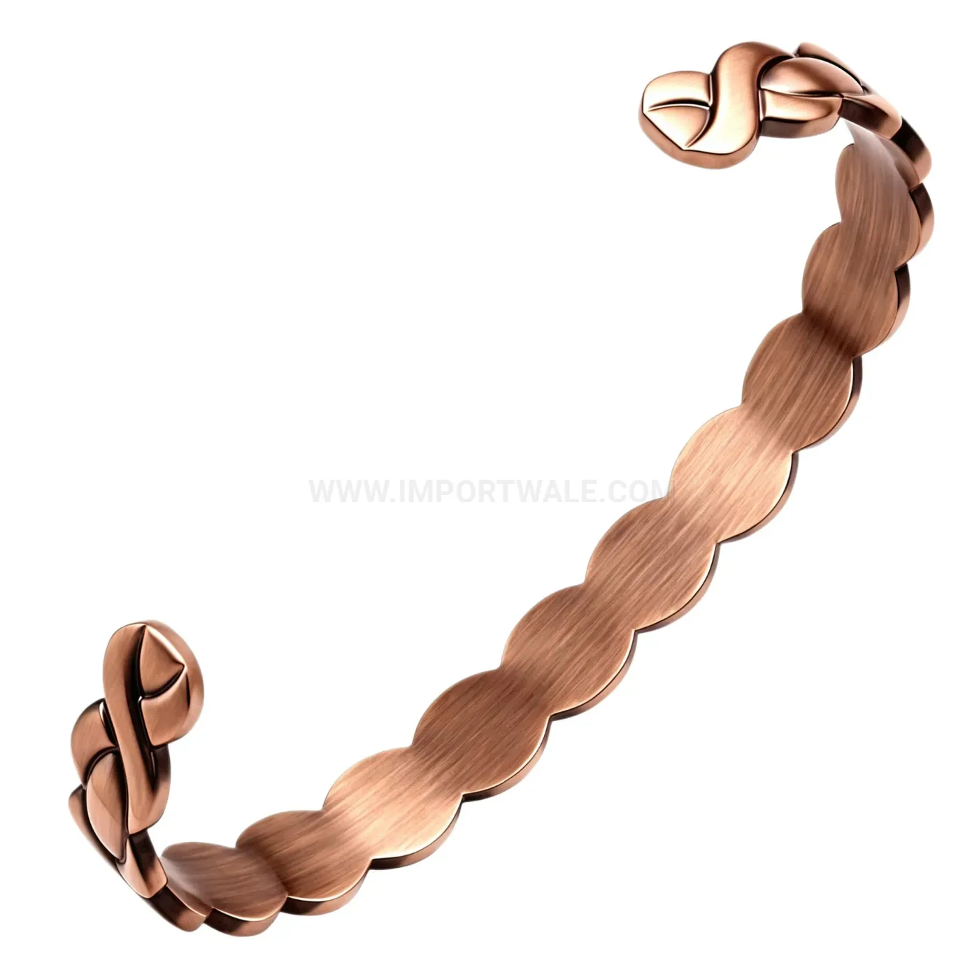 Braided Vintage Red Copper Fish Motif Open Magnetic Cuff Bracelet