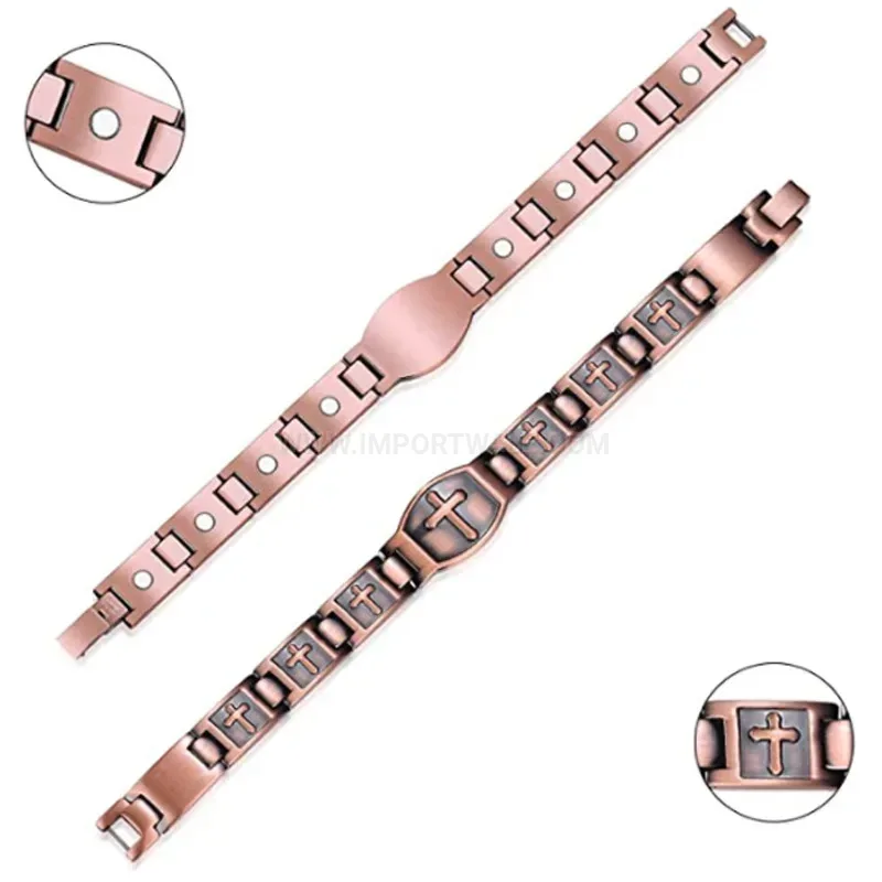 Bold Vintage Cross Copper Bio Magnetic Link Bracelet