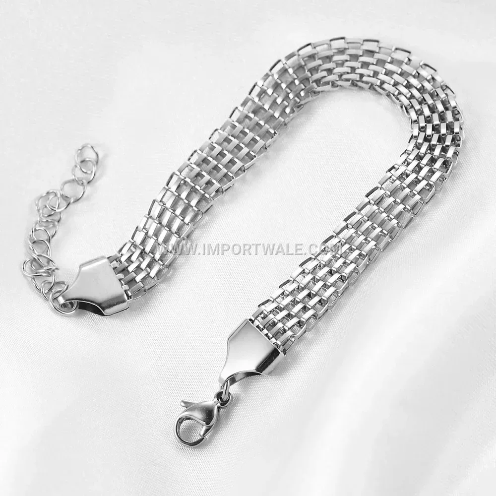 Wide Braided Twist Chain Stainless Steel Bracelet with 18K Gold Finish
