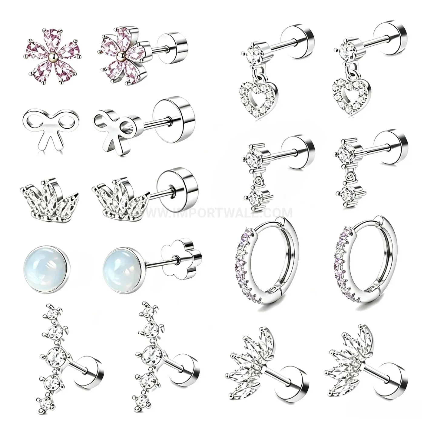 Bold Sparkling Floral Rhinestone Stainless Steel Ear Cartilage Studs
