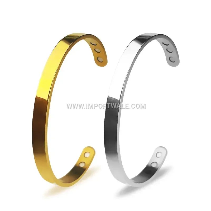 Minimalist Dual Magnet Stainless Steel Open Bangle