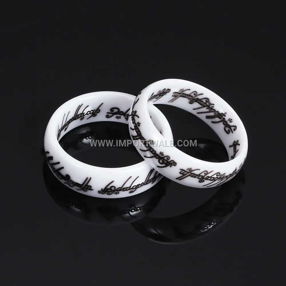 Polished Laser Engraved Ceramic Band Ring