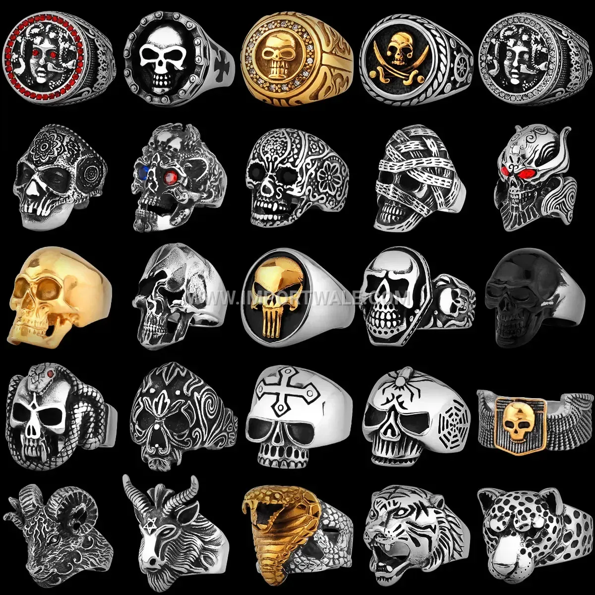 Gothic Punk Stainless Steel Skull Signet Ring