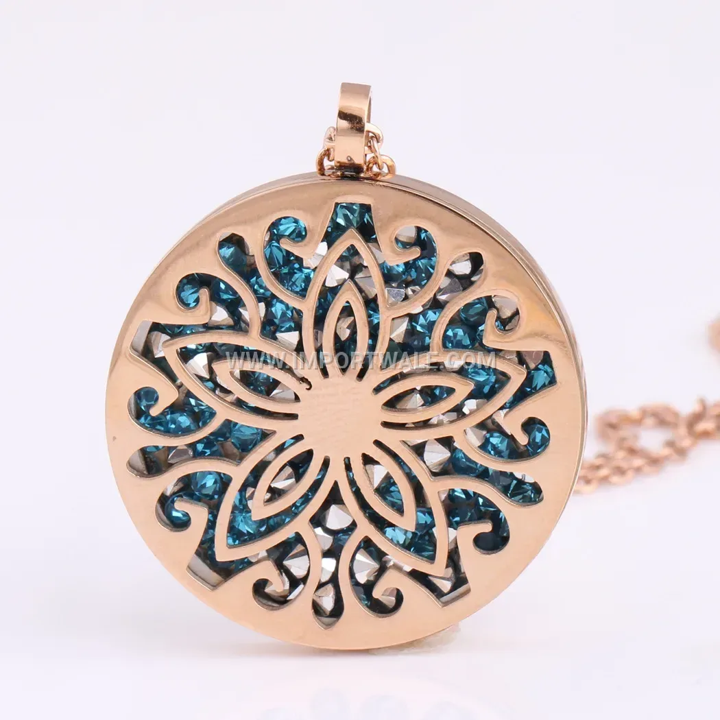Rose Gold Stainless Steel Circular Crystal Star Pendant Necklace