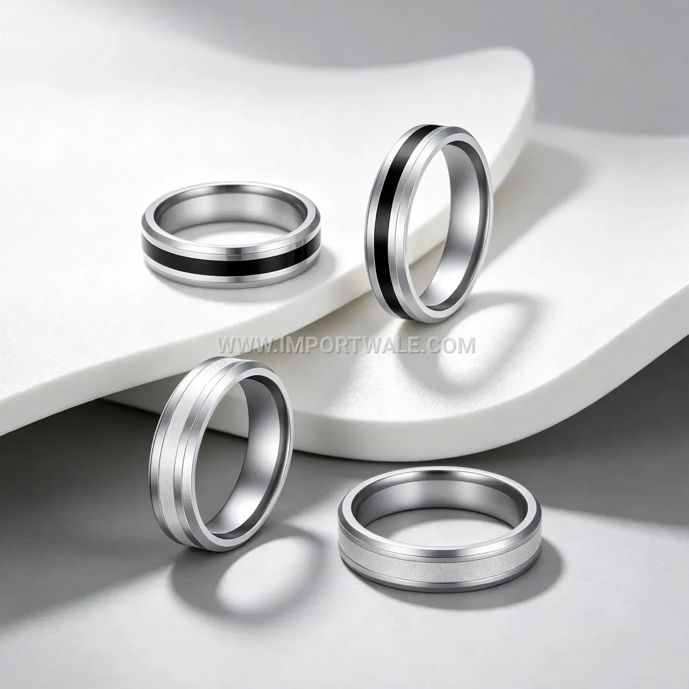 Stainless Steel Band Ring with Blue Cubic Zirconia