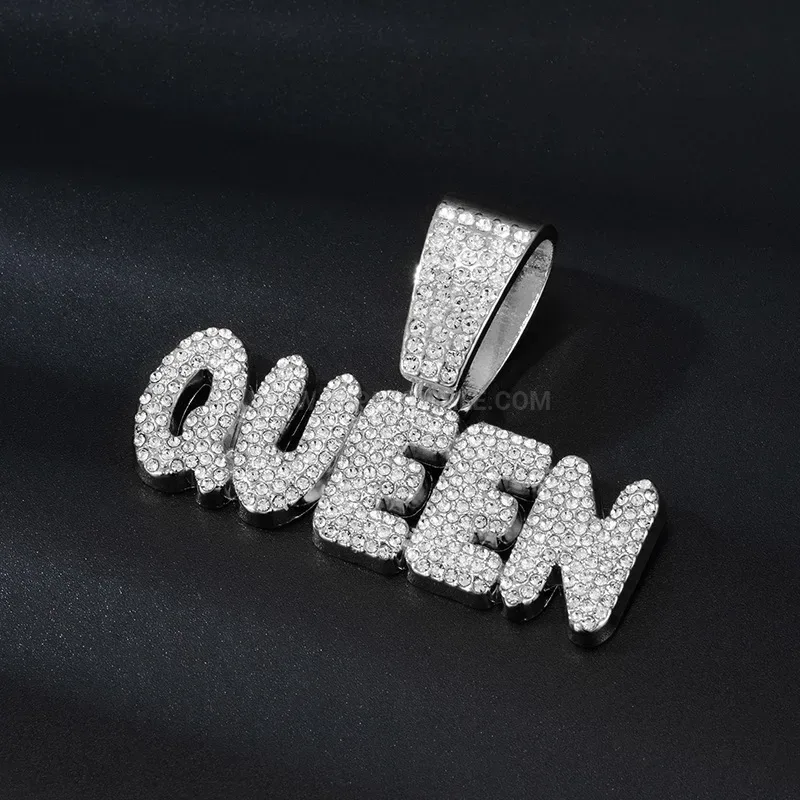 Designer Full Rhinestone Queen Letter Alloy Statement Pendant