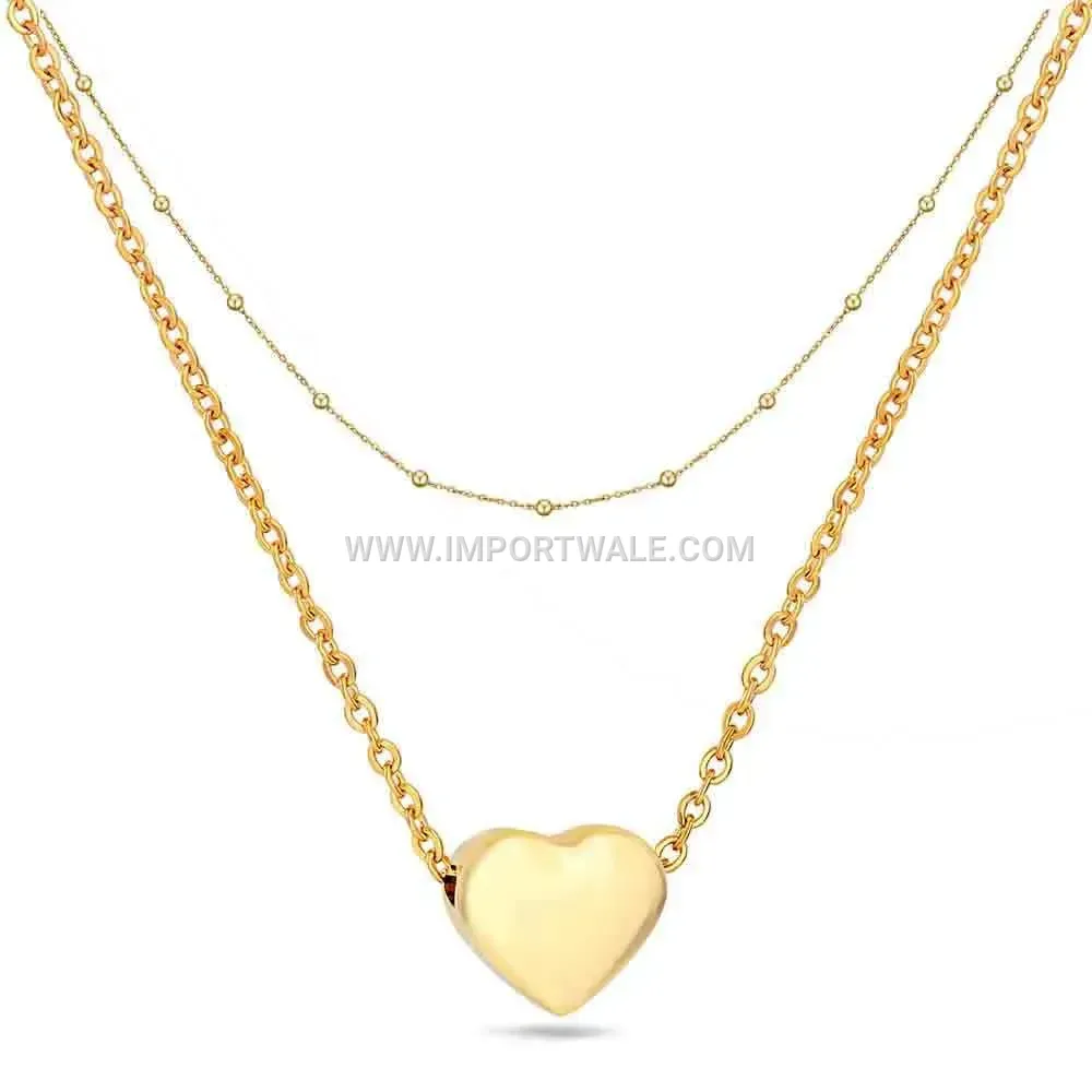 Double Layer Stainless Steel Smooth Heart Pendant Necklace