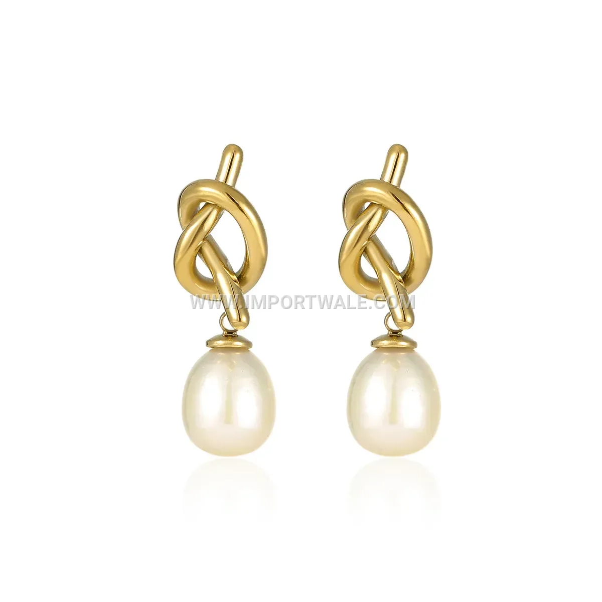 Gold Plated Stainless Steel Knotted Stud Earrings with Natural Stone