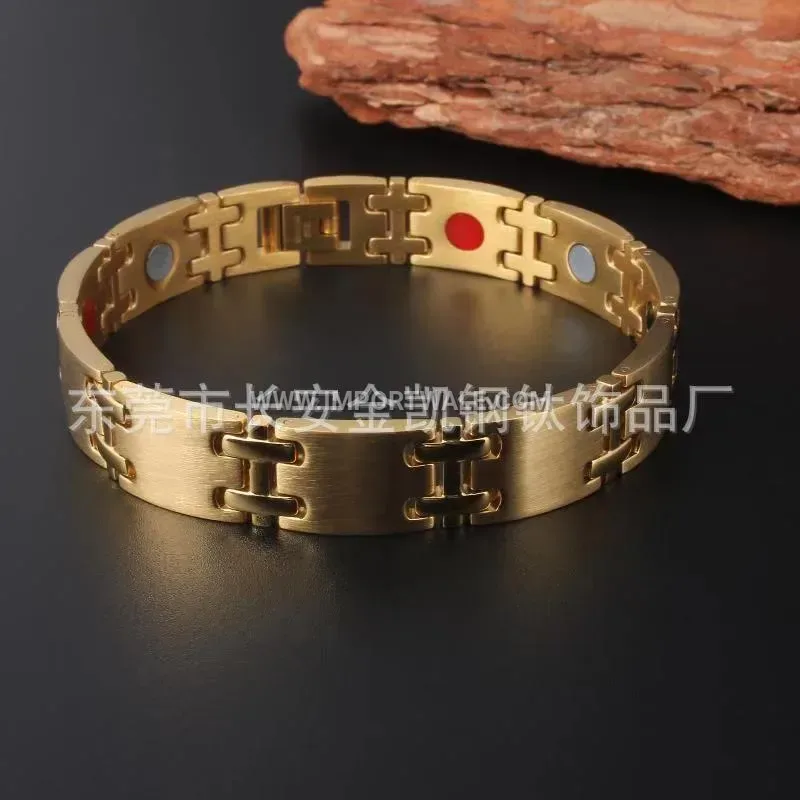 Handcrafted Geometric Bio Magnetic Stainless Steel Couple Bracelet