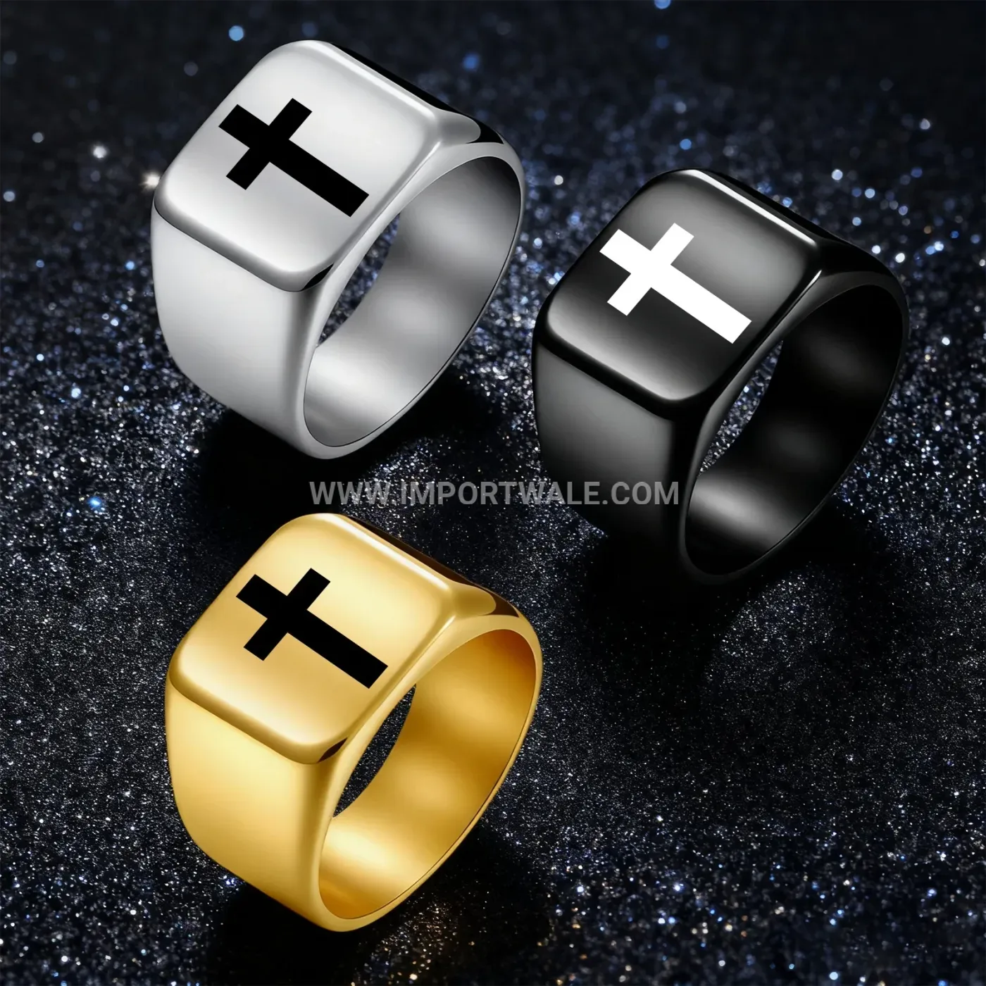 Gold Plated Cross Motif Stainless Steel Signet Ring