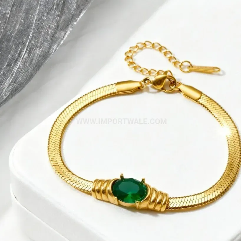 Vintage Inlaid Zircon Glass Blade Chain Stainless Steel Bracelet