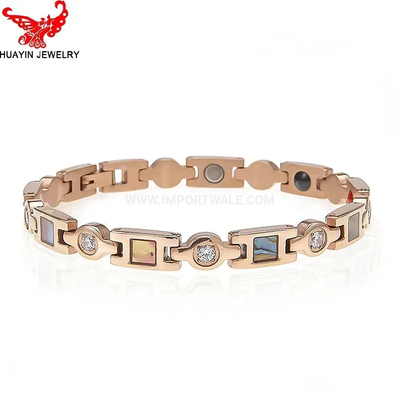 Trendy Rose Gold Titanium Steel Zirconia Shell Magnetic Bracelet