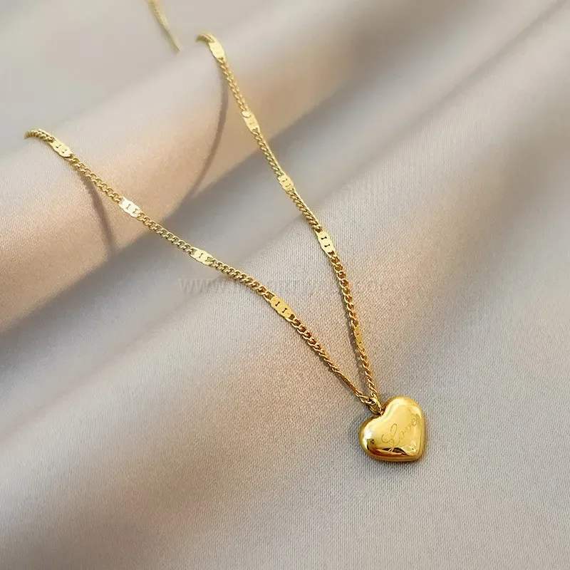 Classic Titanium Steel Heart Pendant Choker Necklace