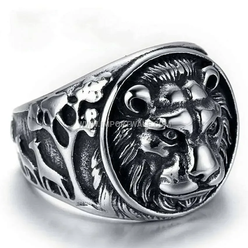 Vintage Lion Head Stainless Steel Signet Ring