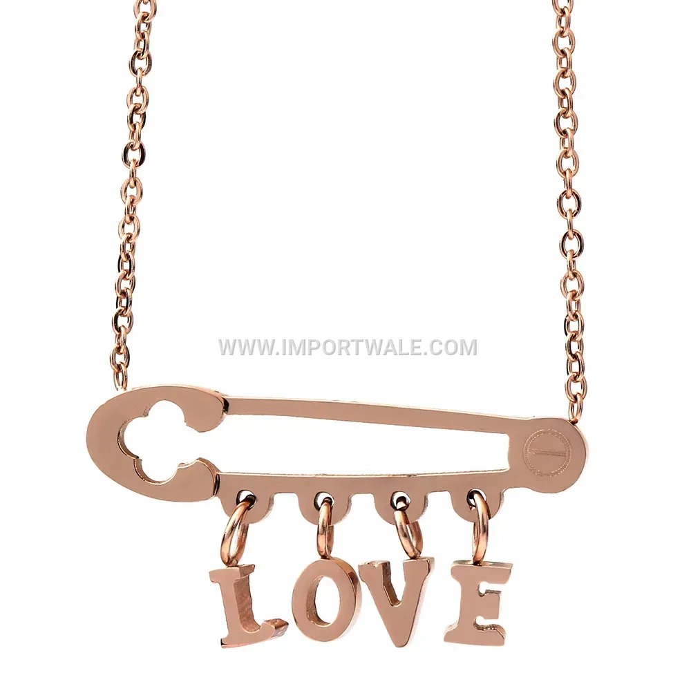Rose Gold Stainless Steel Safety Pin Pendant Love Necklace