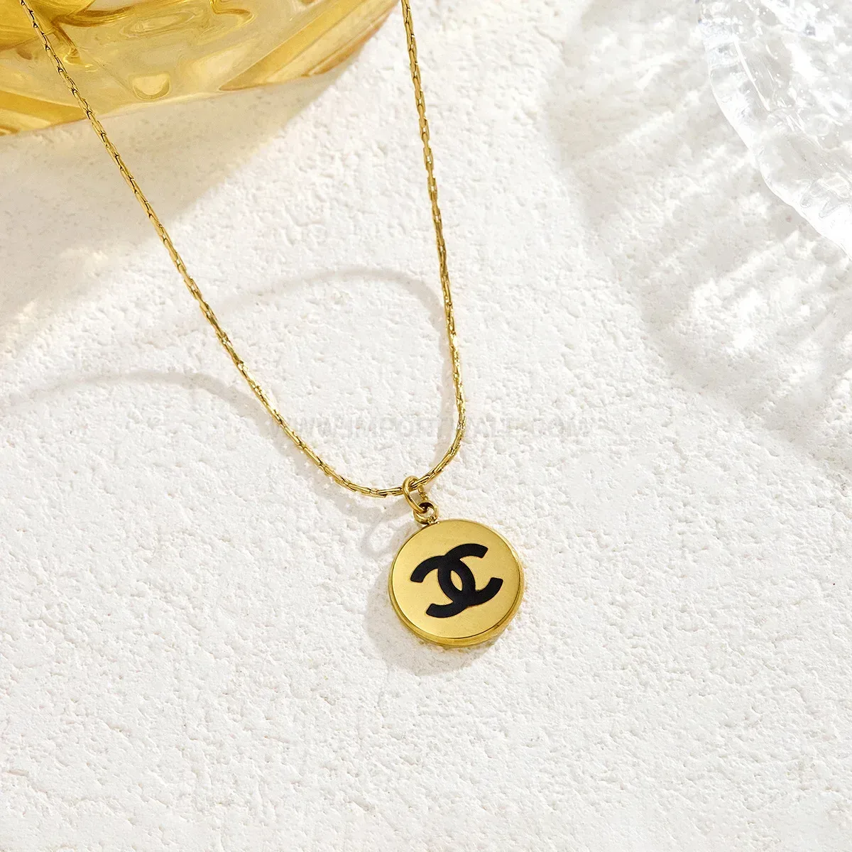 Engraved Stainless Steel Lotus Pendant Disc Necklace