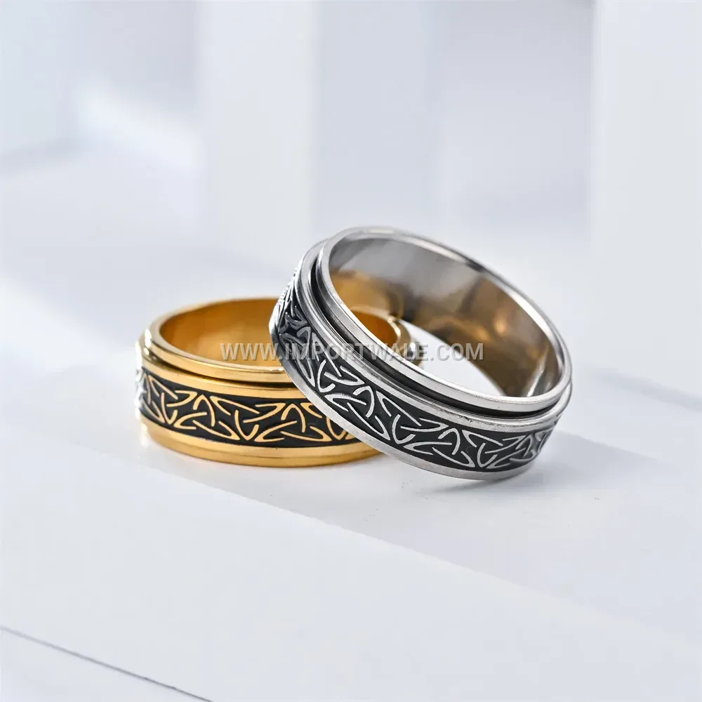 Rotatable Viking Script Stainless Steel Band Ring