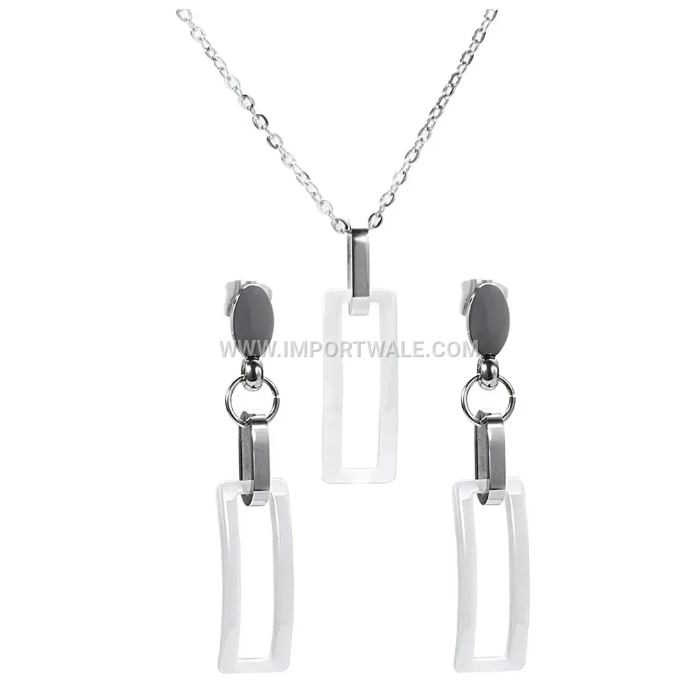 Hollow Rectangular Ceramic Titanium Steel Necklace And Earrings Set