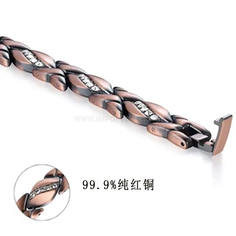 Chic Women's Elegant Vintage Rhinestone Red Copper Bio Magnetic Bracelet