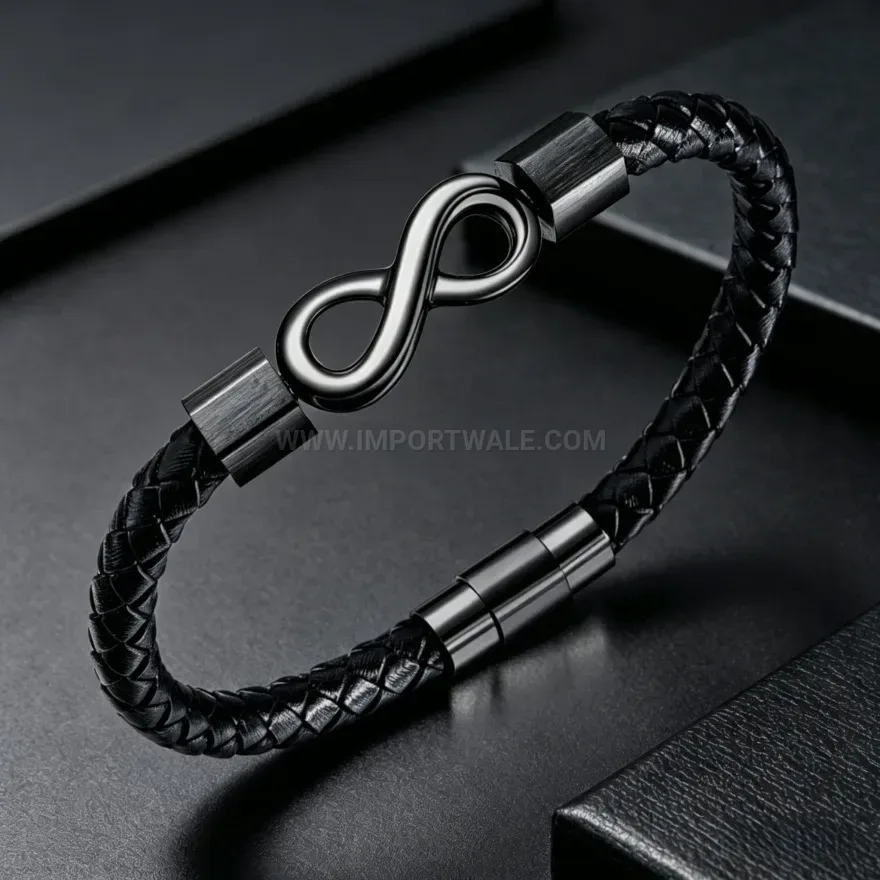 Fashion Braided Leather Infinity Symbol Bracelet with Magnetic Alloy Clasp