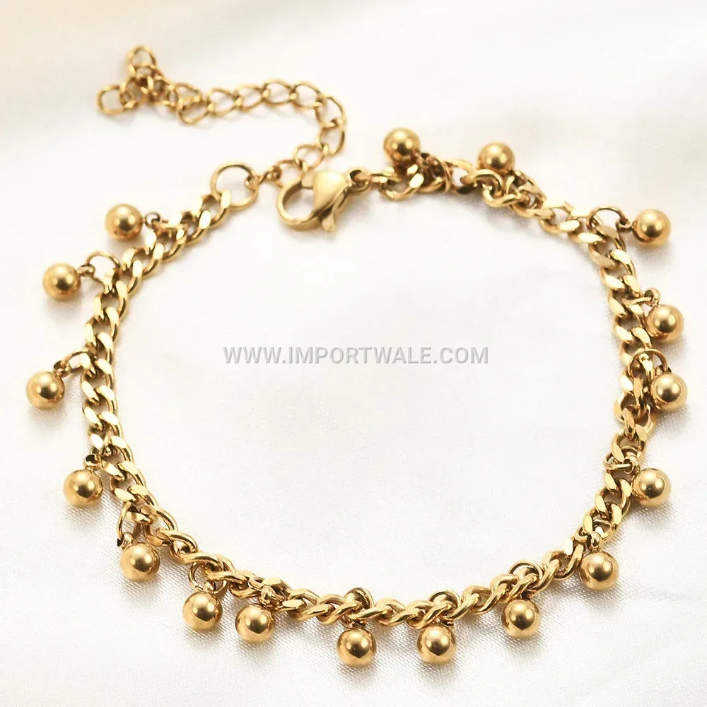 Cuban Chain and Bead Stainless Steel Tassel Bracelet