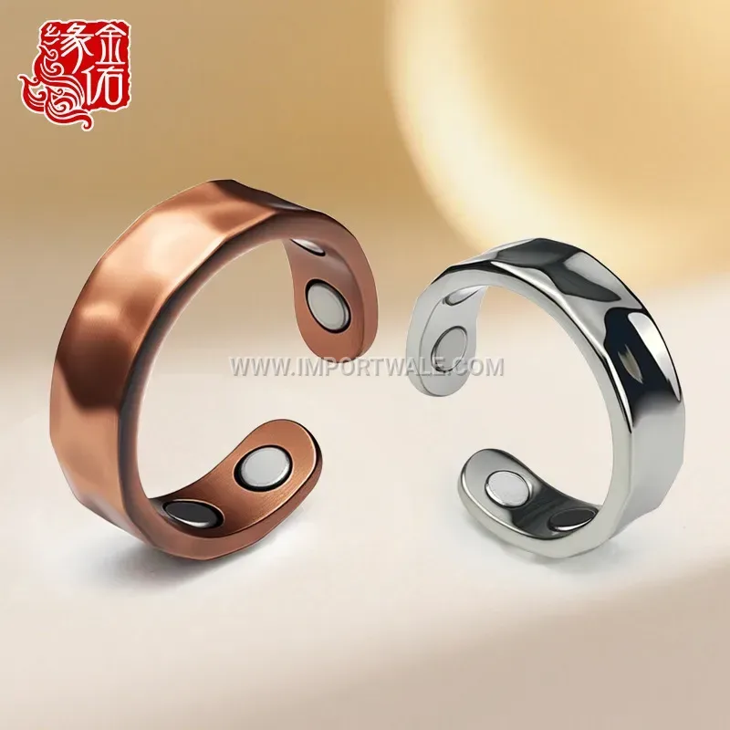 Hammered Pure Copper Quad Magnet Open Ring
