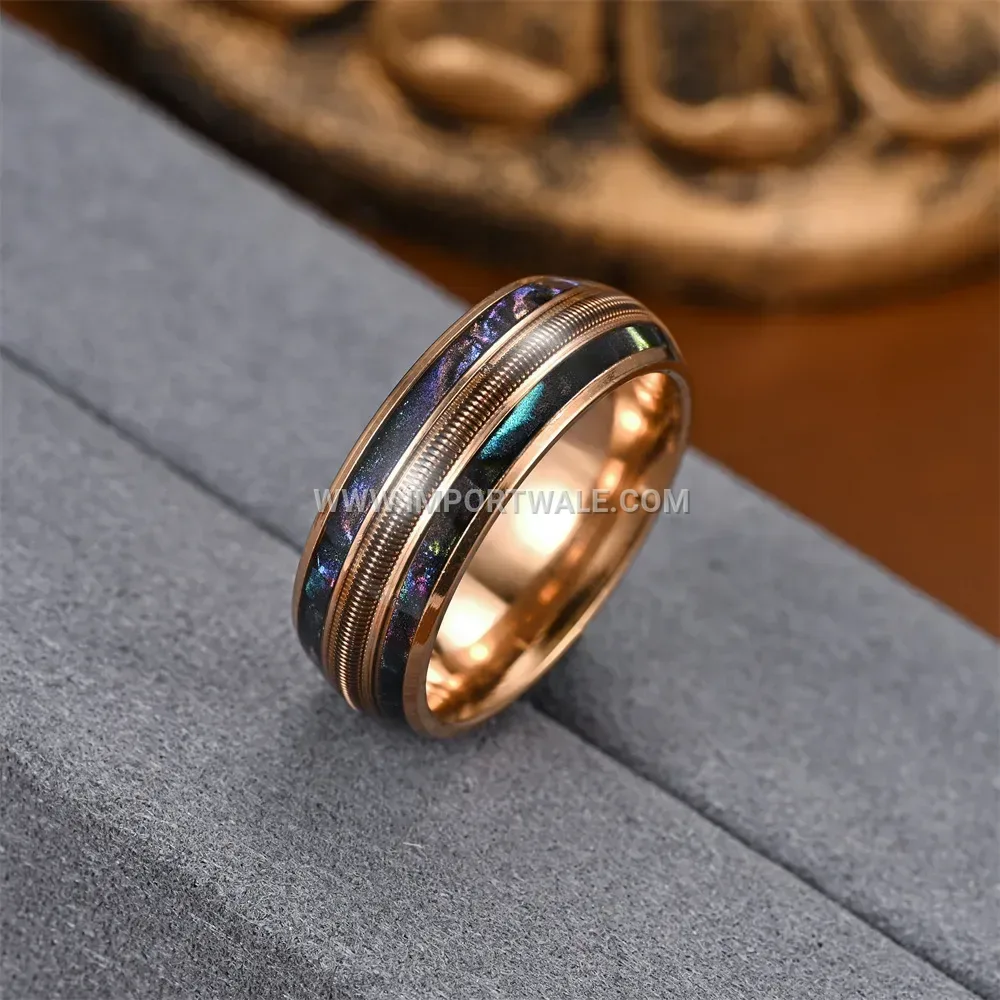Rose Gold Titanium Steel Shell String Inlay Band Ring